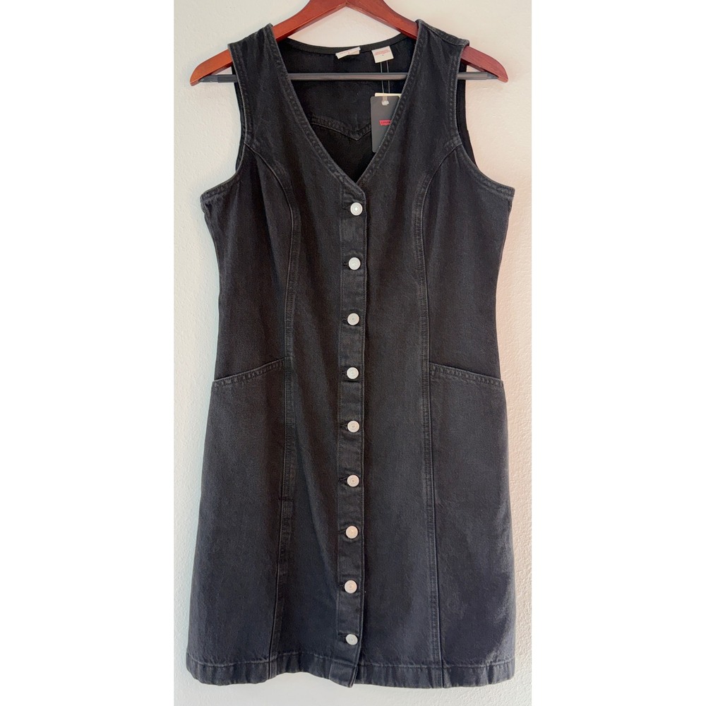 Levi's Vianna Black Denim Vest Mini Dress Button Front Cotton Casual Western NWT